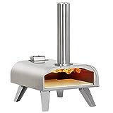 BIG HORN OUTDOORS Pizza Ovens Wood Pellet 12” Pizza Oven Cooking Wood Fired Pizza Maker Portable Stainless Steel Pizza Grill, Silver Portable Party use