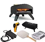 Bertello SimulFIRE Outdoor Pizza Oven Bundle - Wood Fire Portable 12 inch Brick Oven with Gas Burner, Peel, Wood Tray, Cover, & Thermometer - Portable Pizza Maker - As Seen on SHARK TANK