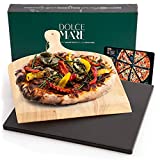 Dolce Mare Pizza Stone - Pizza stone for oven and grill, made from cordierite stone- hot stone cooking for crispy Italian pizza - Wooden pizza paddle is included - Bread | Baking stone